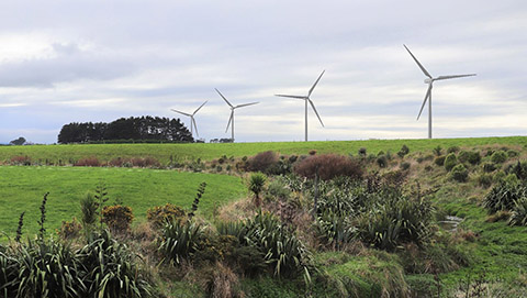 A visual simulation of the four wind turbines to be erected near Ballance Agri-Nutrients’ Kapuni Site in South Taranaki.